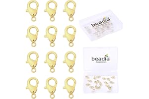 BEADIA 14K Gold Plated Lobster Clasps Non Tarnish 10mm 20pcs for Jewelry Making Findings