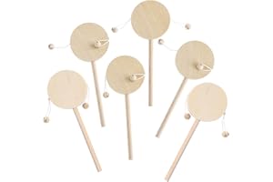 LOPUNER Diy Wooden Rattle Drum Set for Boys and Girls, 6pcs Unfinished Painting Shaking Pellet Drum Toy for Creative Handcraf