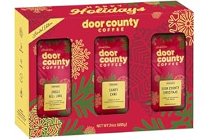 DOOR COUNTY COFFEE & TEA CO. Gourmet Flavored Holiday Coffee Gift - 3-Pack Gift Set - 8oz Bags - Door County Christmas - Jingle Bell Java - Candy Cane