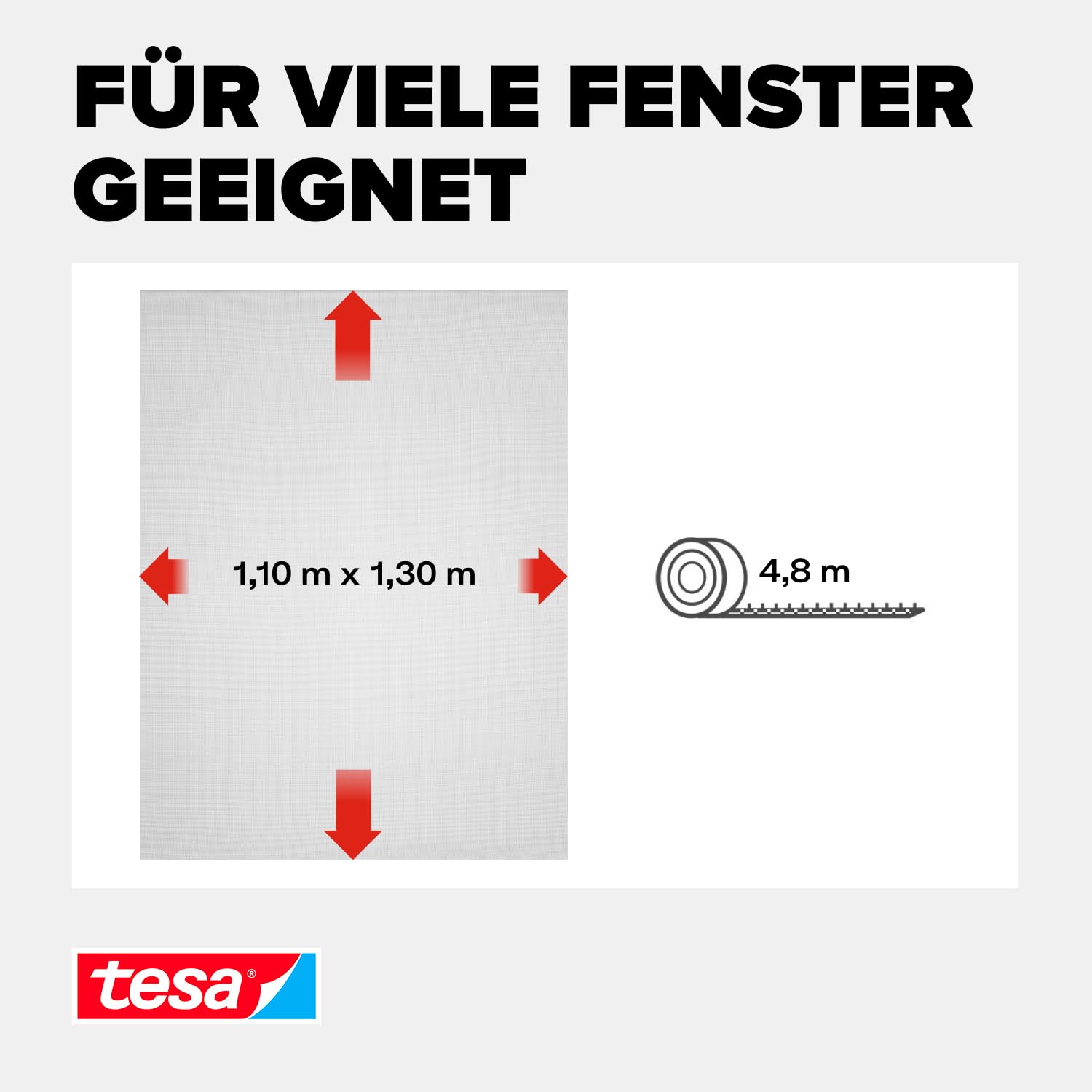 tesa INSECT STOP Klett Fliegengitter für Fenster - Insektenschutz mit Klettband, zuschneidbar - Mückenschutz ohne Bohren - 1 x Fliegen Netz - 110 cm x 130 cm - Anthrazit 4
