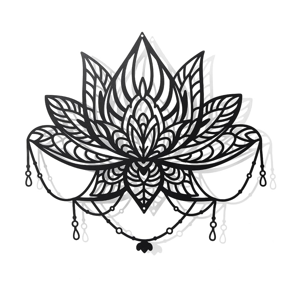 NBEADS Lotus Flower Metal Wall Art Decor, Black Flower Wall Hanging Decor Lotus Silhouette Wall Art for Home Bedroom Living Room Yoga Room Kitchen Office Garden Hotel Wall Decoration, 27.8x30cm
