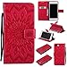 iPhone 8 Plus Case,iPhone 7 Plus Wallet Case, Sun Pattern Embossed PU Leather Magnetic Flip Cover Card Holders & Hand Strap Wallet Purse Case for iPhone 7 Plus / 8 Plus [5.5 Inch] - Red
