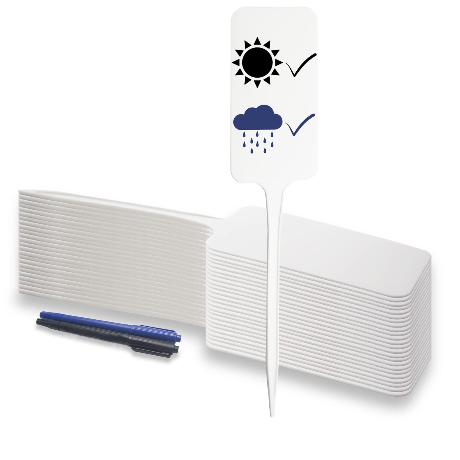 CUWELT 30Pcs Plastic Plant Labels 28cm, White Plant Markers, Waterproof Thick Garden Tags, Tall Plant Labels Seed Signs with 2 Writing Markers for Seed Potted Herb Flower Vegetable