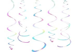 WEVEN Iridescent White Party Hanging Swirl Decorations Shimmer Transparent White Plastic Streamer for Ceiling, Pack of 28