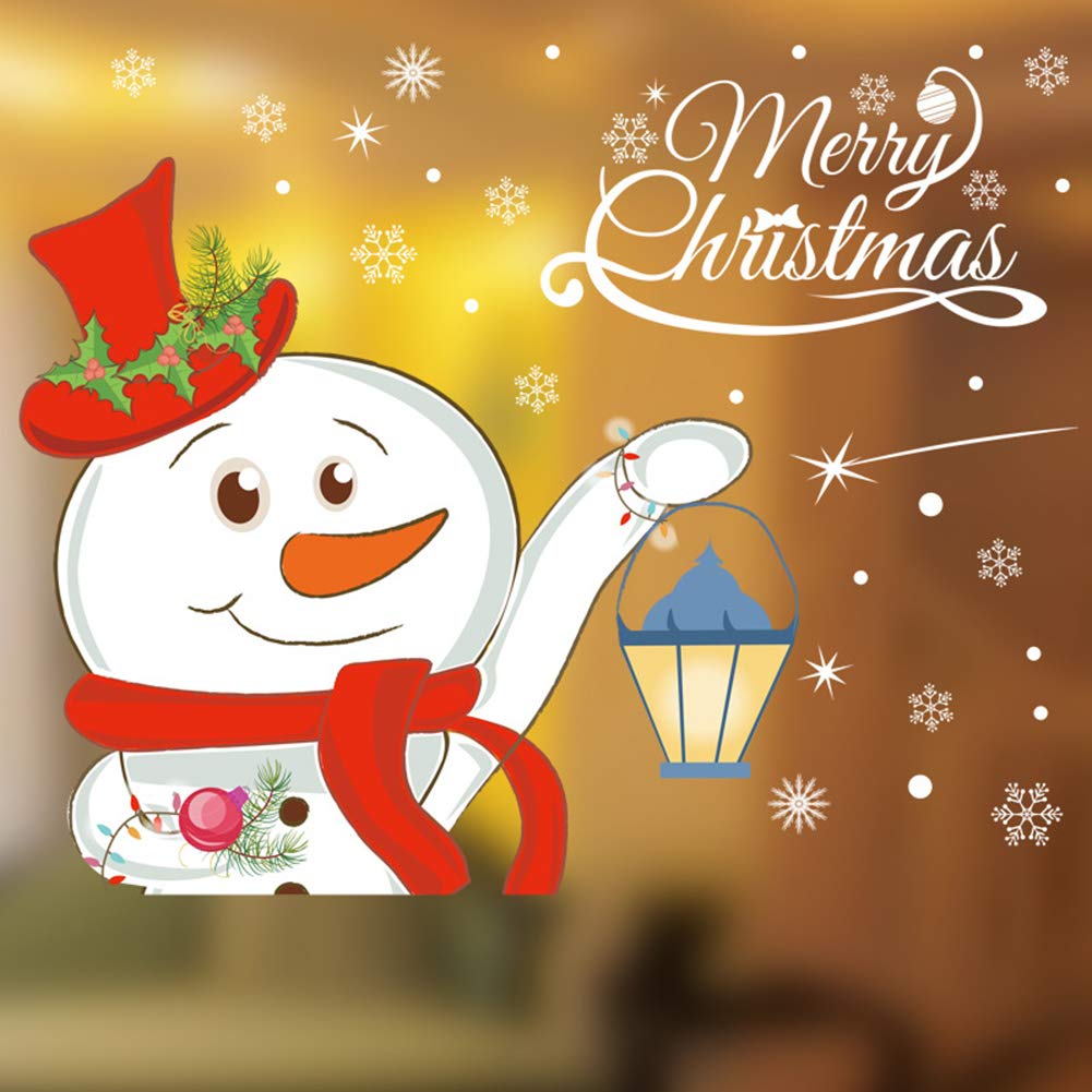 YULOONG Christmas Windows Static Stickers Clings Removable Vinyl Santa Claus Christmas Tree Snowman Snowflake Deer DIY Wall Window Door Mural Showcase Decal Sticker