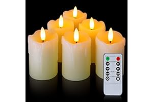 Homemory Flameless Votive Candles with Timer Remote,2" x 3" Real Wax, Realistic Black Wick Battery Operated Pillar Candles, 6