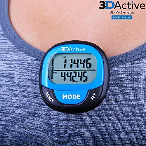 3DActive 3D Pedometer PDA-100| Best Pedometer for Walking with 30-Days Memory. Accurate Step Counter, Calorie Counter, Distance Miles/Km & Daily Target Monitor. (Black/Blue)