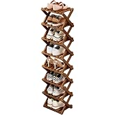 YYW Bamboo Shoe Rack, Foldable Vertical Free Standing Shoe Storage Shelf | Foldable design, Free standing for entryway or living room, Vertical shoe organizer, Space saving closet shelf