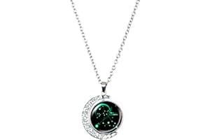 DEQIYIJI Zodiac Necklace Jewelry Birthday Gifts Astrology 12 Constellation Horoscope Sign Galaxy Crescent Half Moon Pendant Necklace