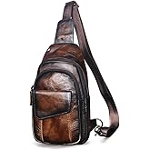 Le'aokuu Men Outdoor Casual Travel Hiking Tea Crossbody Chest Sling Bag Rig One Shoulder Strap Bag Backpack Men Leather