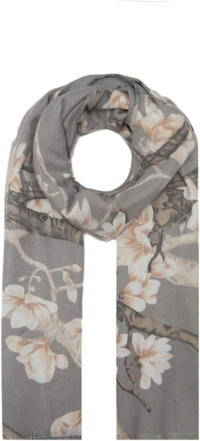 Finecy In - Women Cherry Blossom Flower Floral Print Wool Scarf Shawl Wrap Long Large Warm Soft Winter