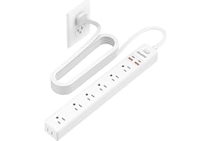 10 Ft Power Strip Surge Protector - 7 Outlets 4 USB Ports (2 USB C), Maxpw Ultra Thin Flat Extension Cord & Flat Plug, 1700 Joules, Wall Mount, Desk Charging Station for Home Office Dorm, White