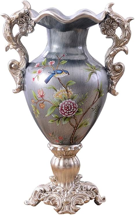 Amazon Co Jp ヨーロッパ大レトロシルバー樹脂花瓶 アメリカアンティーク工芸床花瓶家の装飾リビングルームテーブルセンターピース新築祝いの結婚式の配置 37センチ Size Single Vase ホーム キッチン