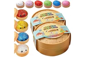Dumpling Squishies – Boîte à vapeur mystère à paillettes – 10 couleurs aléatoires – 10 couleurs aléatoires – Boule de pâte à presser pour soulager le stress avec cuiseur vapeur