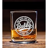 Bubby The Man The Myth The Legend Whiskey Glass, Gifts For Grandfather, Papa, Dad, Him, Christmas, Birthday, Father's Day For Bubby From Daughter, Son