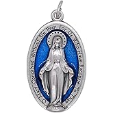 Our Lady of Grace Medal | XL 1.75" Pendant Charm | Extra Large | Blue Enamel on Silver-Tone Base | Christian Devotional Accessory | Catholic Jewelry | Made in Italy