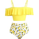 Kaei&Shi High Waisted Flounce Bikini Set,Tummy Control Swimsuits for Women,Off Shoulder