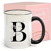Monogram Ceramic Coffee Mugs, 11 oz Initial Drinking Cup with Gift Box, Unique Birthday Valentines Day Gifts for Women Wife Mothers Day Grandma Mom Aunt, B