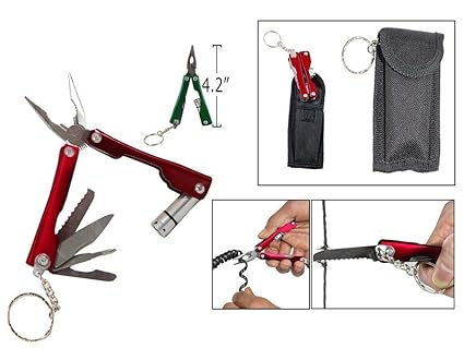 Hanumex 9-In-1 Multifunction Foldable Titanium Coated Micro Pliers Tool Kit With Krypton Bulb Flashlight + Carry Pouch