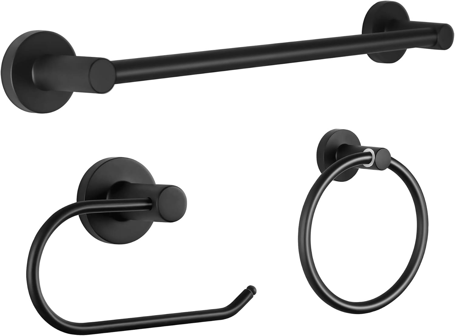 Decor Kingdom 3 - Piece Bath Accessory – Matte Black Bathroom Hardware – 16.1" Towel Bar Paper Holder Towel Ring Set – Wall Mounted Bathroom Hardware Set: Home & Kitchen