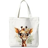 LIANGW Cute GiraffeTote Bag for Women Teens Girls, Canvas Tote Bag Giraffe Gifts, Reusable Grocery Bags Shopping Bags 15.7 x15 Inch