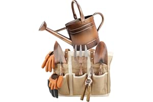 Megawodar 1 Gallon Galvanized Steel Watering Can with 3 Pcs of Garden Tools, 1 Pc of Pruning Shear, 1 Pair of Gardening Gloves，1 Pc of Garden Tools Organizer Tote