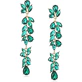 Moiegouct Long Rhinestone Dangle Earrings Sparkly Crystal Teardrop Dangling Earrings for Women Wedding Brides Prom Jewelry