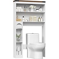 HOOBRO Over The Toilet Storage Cabinet, 3-Tier Freestanding Bathroom Shelves, Wooden Bathroom Organizer with Toilet Paper Hol