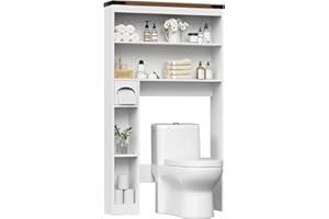 HOOBRO Over The Toilet Storage Cabinet, 3-Tier Freestanding Bathroom Shelves, Wooden Bathroom Organizer with Toilet Paper Hol