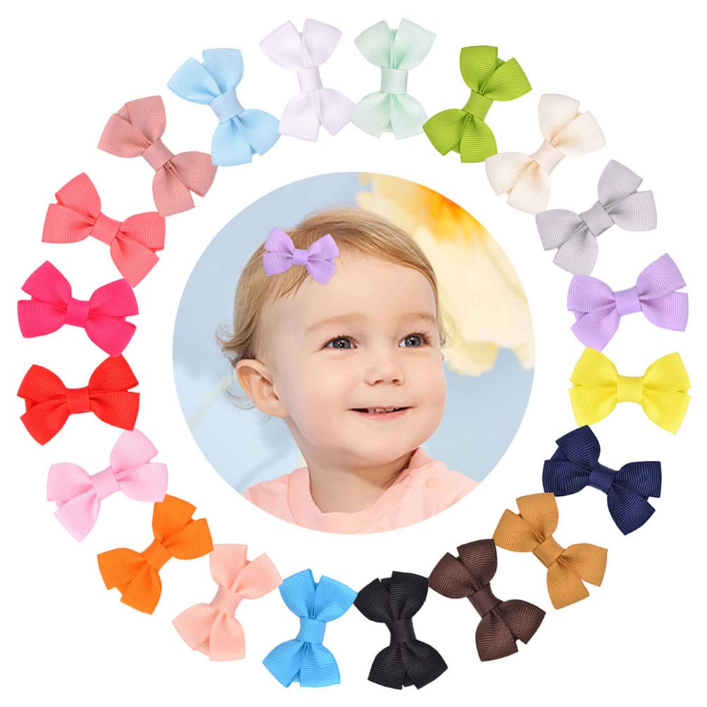 Baby Hair Clips and Grosgrain Ribbon Bows - Mini Alligator Pins Hair Accessories for Toddlers, Little Girls and Kids