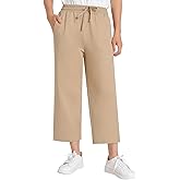 Pintage Women's Petite Cropped Lounge Pants Wide Leg Cotton Pull On Pants