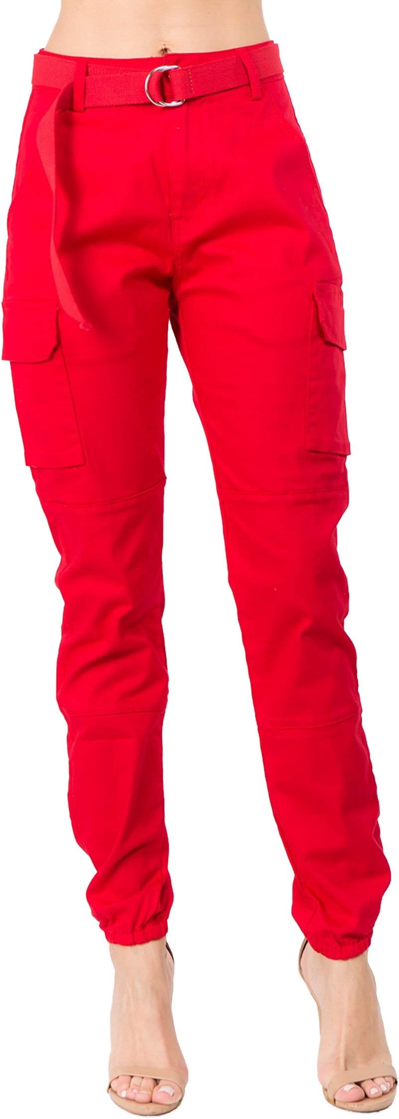 TwiinSisters Women's High Waist Slim Fit Jogger Cargo Camo Pants for Women with Matching Belt