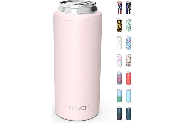 TILUCK Skinny Can Cooler for Slim Beer & Hard Seltzer, Stainless Steel, Doucle-Walled Stainless Steel Insulated Slim Cans, St