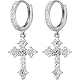 Cross Earrings for Men Women 14K Gold Plated Hypoallergenic Sterling Silver Dangle Drop Earrings