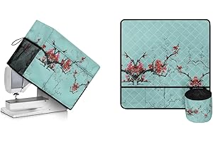 Kathyboom Plum Sewing Machine Dust Cover & Table Mats with Pockets for Sewing Accessories Non Slip Sewing Machine Mat Reduce Vibration Movement Home Decor