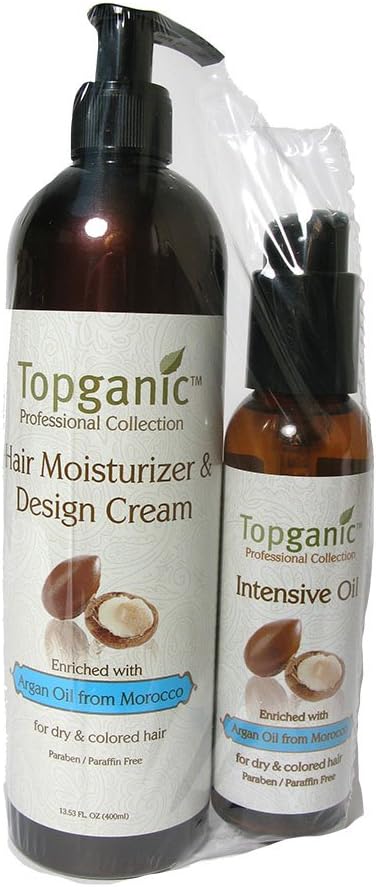 Topganic Argan Oil Design Cream Plus Intensive Oil Pump with Shrink-Wrapped Set, 2 Count
