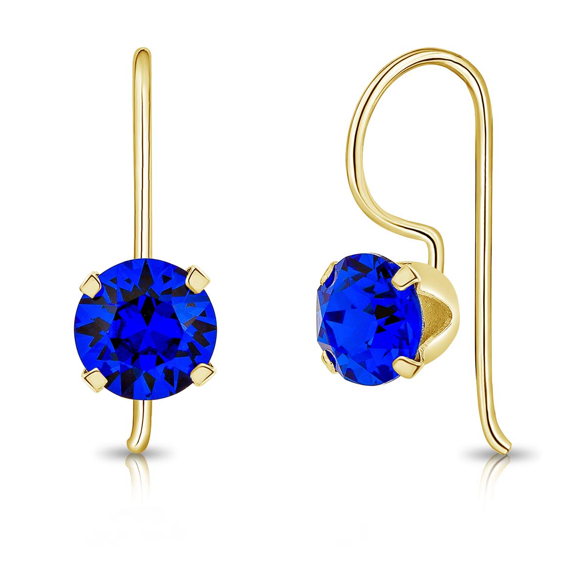 DTPSilver - 925 Sterling Silver Yellow Gold Plated Round Fixed Hook Earrings made with Glittering Crystals from Swarovski® Elements - Diameter: 6 mm - Colour : Majectic Blue