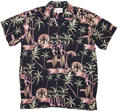On Shore Men's Tropical Hawaiian Hula Dancer Print Aloha Shirt, Black XX-Large