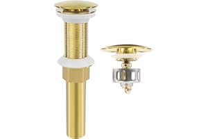Rackickyer Bathroom Sink Drain, Gold Drain Stopper Bathroom Sink Without Overflow,Pop Up Drain Assembly Without Detachable Strainer Basket,Built-in Anti-Clogging Strainer,Stainless Steel Gold