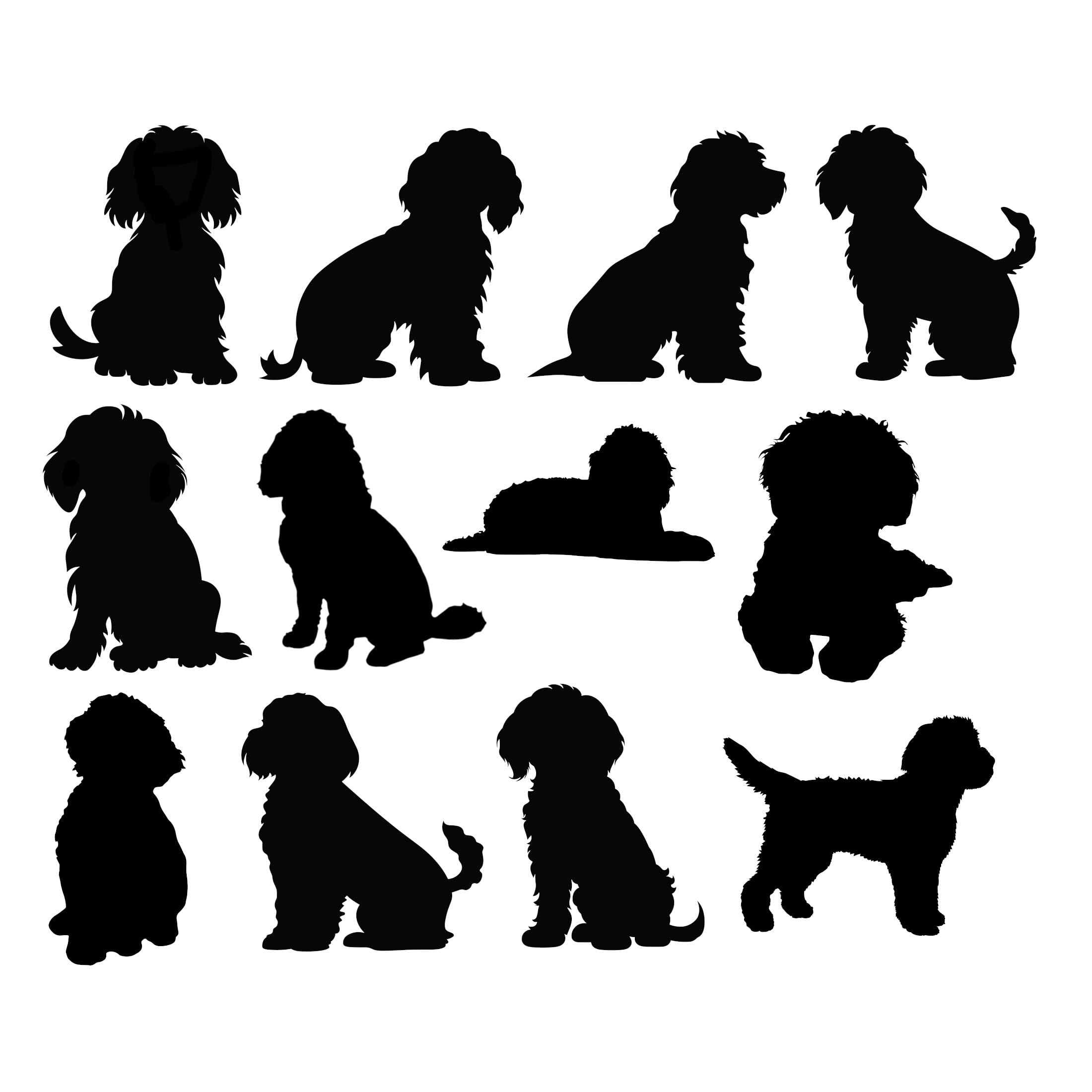 Pet Dog Cockapoo Silhouette 12 Cute Stickers Pack - Dog Lover Gifts - Car Bumper Sticker - Light Switch Sticker - Wall Decal - Scrapbook Stickers (Black, Medium Pack)
