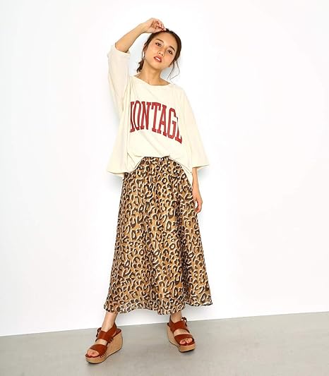 Amazon ロデオクラウンズ Rodeo Crowns レオパード ミモレ スカート Free 柄ブラウン スカート 通販