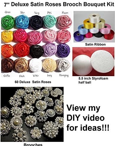 8 Inch Deluxe DIY Rhinestone Brooch Bouquet Kit Satin Roses KIT-001