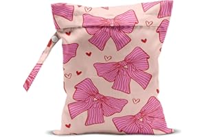 HZMLYDJ Pink Bow Wet Bags 12x10 Inch, Heart Waterproof Reusable Wet Dry Bags, Bow Tie Washable Travel Laundry Bag for Swimsuit Pool Beach Diapers Dirty Yoga Gym Clothes, Pink Gifts for Women Friend Travelers