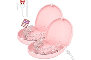 HEMILAB 2Pack Retainer Case, Compatible with Invisalign, Slim Aligner Case with Vent Holes, Portable Orthodontic Box with Removal Tool, Brush and Lanyard, Pink