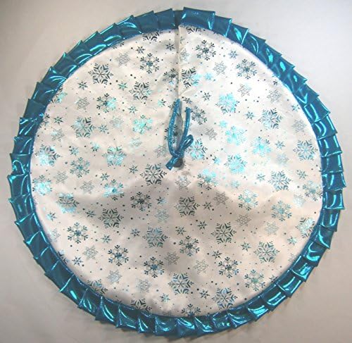 Small Christmas Tapered / Pencil Tree Skirt, 32", Turquoise Snowflakes