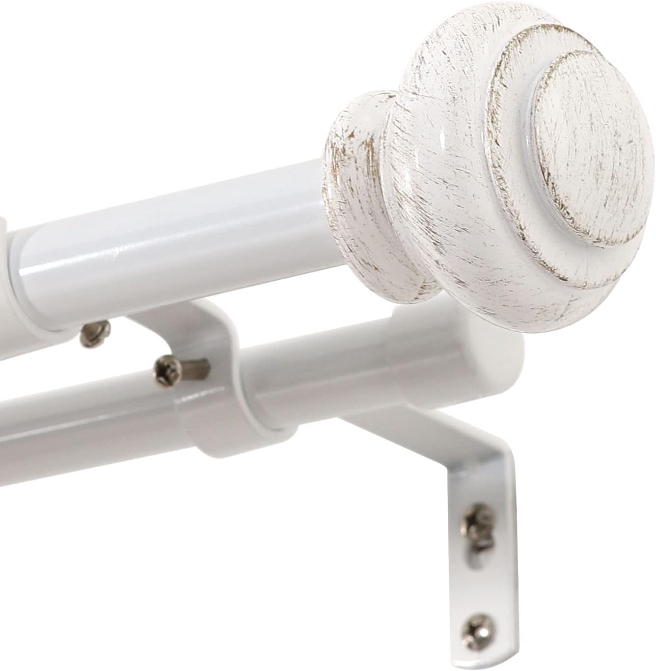 Window Treatment Hardware - H.VERSAILTEX Elegant Window Treatment Telescoping Double Curtain Rod Set with Classic Cap, 3/4-Inch Diameter, Adjusts from 28 to 48 Inches, White