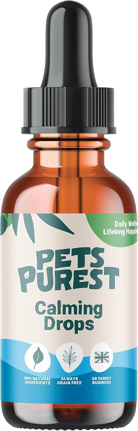Pets Purest Dog Calming Drops - 100% Natural Cat & Dog Anxiety Relief Calming Oil for Dogs, Cats & Pets. Soothe Stressed, Nervous, Reactive Pets with Anxiety - 50ml Calming Supplement