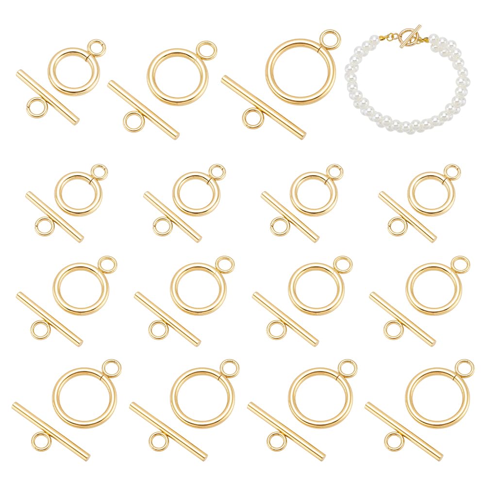 UNICRAFTALE about 3 Sizes Stainless Steel Toggle Clasps 18 Sets Bar and Ring Clasps Golden Bracelet End Clasps Connectors for Bracelet Necklace Jewelry Components Making