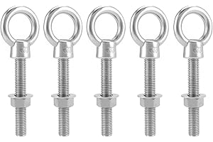 QWORK Threaded Eyebolts, 5 Pack 5/8" x 4" Long Stainless Steel Marine Grade Shoulder Eye Bolt