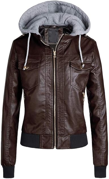 womens leather jacket with removable hood